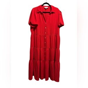 NWT Women’s Red Cece Button Down Maxi Dress Short Sleeve Size 3X